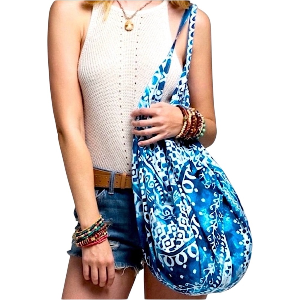 Tropical Beach Waves Full Zip Market Hobo Bag Blue New